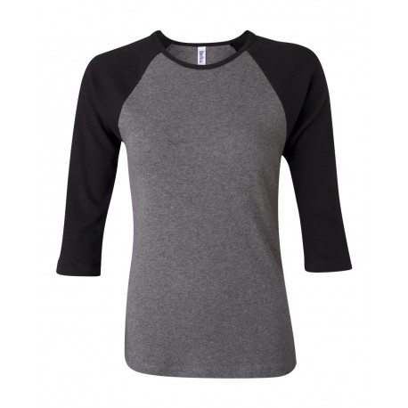 2000 BELLA + CANVAS 2000 Women's 1X1 Baby Rib Raglan Three-Quarter Sleeve Tee Deep Heather/ Black