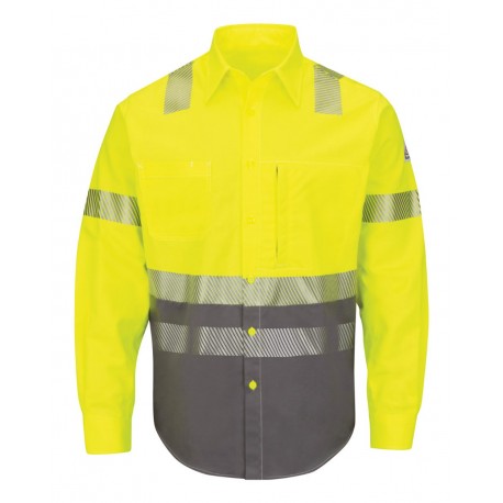 SLB4H Bulwark SLB4H Hi-Visibility Color Block Uniform Shirt - EXCEL FR ComforTouch - 7 oz. YELLOW