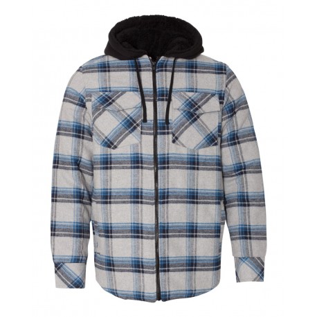 8620 Burnside 8620 Quilted Flannel Hooded Jacket GREY/ BLUE