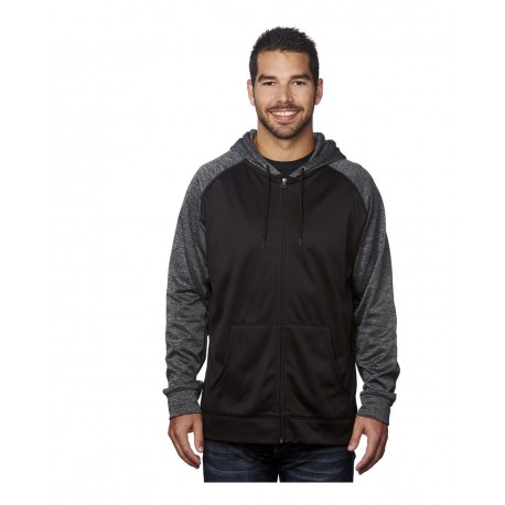 8660 Burnside 8660 Performance Raglan Full-Zip Sweatshirt Black/ Heather Charcoal