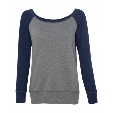 7501 BELLA + CANVAS 7501 Women's Sponge Fleece Wide Neck Sweatshirt Deep Heather/ Navy