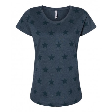 3629 Code Five 3629 Women's Star Print Scoop Neck Tee DENIM STAR
