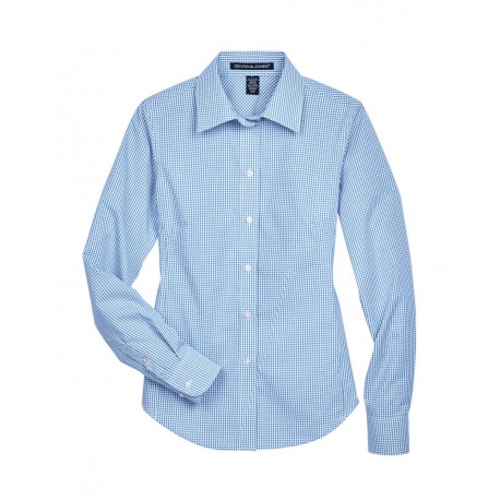 D640W Devon & Jones D640W Women's Crown Collection Gingham Check Woven Dress Shirt FRENCH BLUE