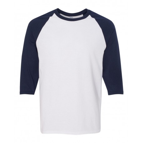 5700 Gildan 5700 Heavy Cotton Raglan Three-Quarter Sleeve T-Shirt WHITE/ NAVY