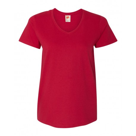 5780 Hanes 5780 Essential-T Women's V-Neck T-Shirt DEEP RED
