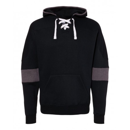 8832 J. America 8832 Sport Lace Colorblocked Fleece Hooded Sweatshirt BLACK