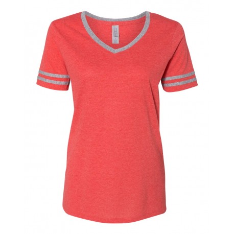 602WVR JERZEES 602WVR Women's Varsity Triblend V-Neck T-Shirt Fiery Red Heather/ Oxford