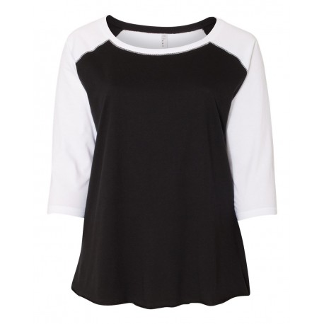 3830 LAT 3830 Curvy Collection Women's Baseball Three-Quarter Sleeve Tee BLACK/ WHITE