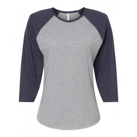 3530 LAT 3530 Women's Baseball Fine Jersey Three-Quarter Sleeve Tee Vintage Heather/ Vintage Navy