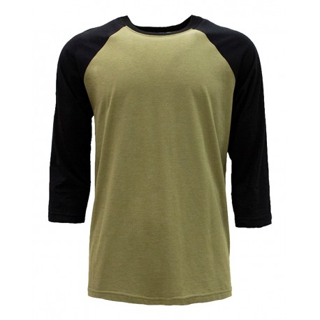 6251 Next Level Apparel 6251 CVC Three-Quarter Sleeve Raglan T-Shirt BLACK/ OLIVE