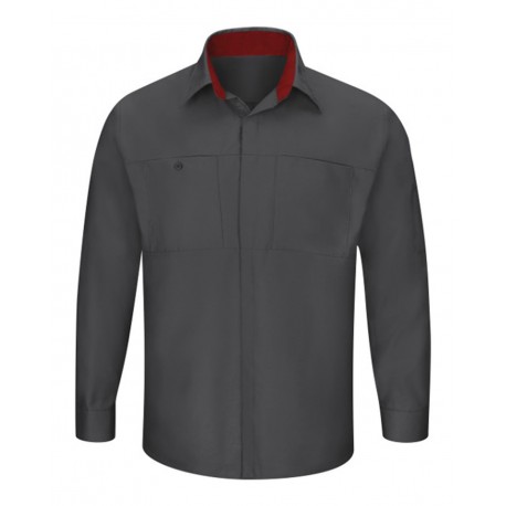 SY32 Red Kap SY32 Performance Plus Long Sleeve Shirt with OilBlok Technology Charcoal/ Fireball Red
