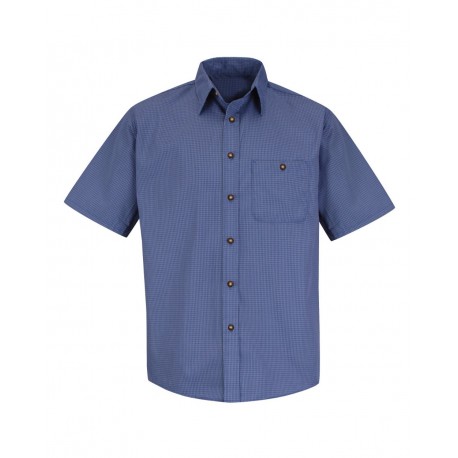 SP84 Red Kap SP84 Mini-Plaid Uniform Short Sleeve Shirt Grey/ Blue Plaid