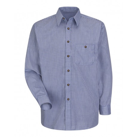 SP74 Red Kap SP74 Mini-Plaid Uniform Long Sleeve Shirt White/ Blue Plaid - 345