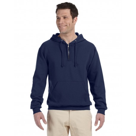 994MR Jerzees 994MR Adult Nublend Fleece Quarter-Zip Pullover Hooded Sweatshirt J NAVY