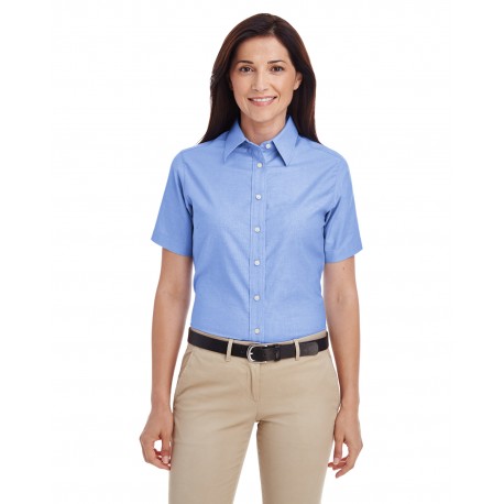 M600SW Harriton M600SW Ladies' Short-Sleeve Oxford With Stain-Release LIGHT BLUE
