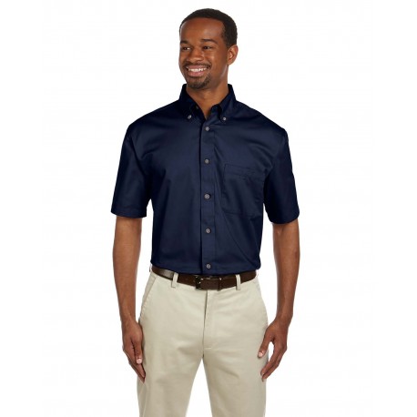 M500S Harriton M500S Men's Easy Blend Short-Sleeve Twill Shirt With Stain-Release NAVY