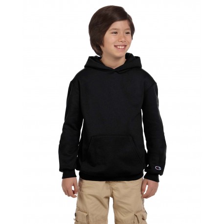 S790 Champion S790 Youth Double Dry Eco Pullover Hooded Sweatshirt BLACK