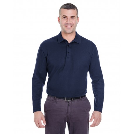 8542 UltraClub 8542 Adult Long-Sleeve Whisper Pique Polo NAVY
