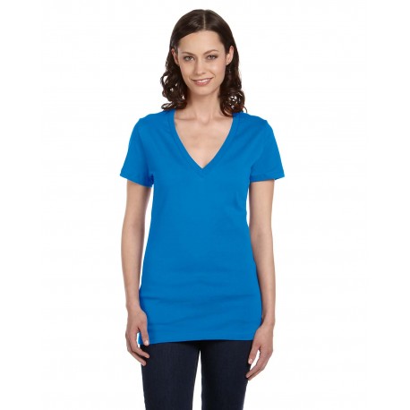 B6035 Bella + Canvas B6035 Ladies' Jersey Short-Sleeve Deep V-Neck T-Shirt NEON BLUE