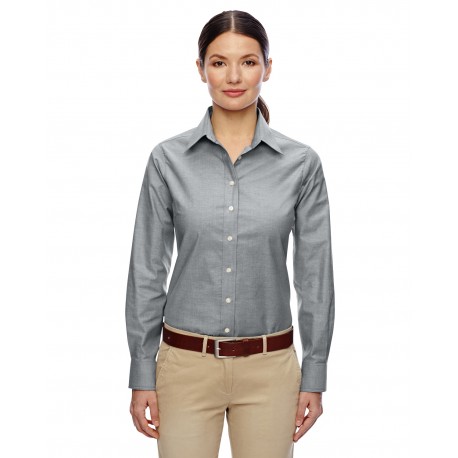 M600W Harriton M600W Ladies' Long-Sleeve Oxford With Stain-Release OXFORD GREY