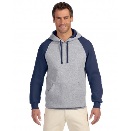 96CR Jerzees 96CR Adult Nublend Colorblock Raglan Pullover Hooded Sweatshirt OXFORD/J NAVY