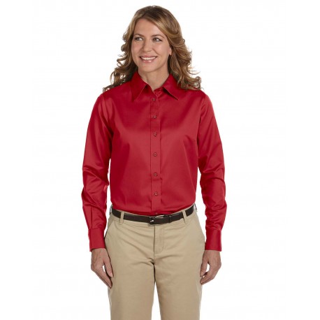 M500W Harriton M500W Ladies' Easy Blend Long-Sleeve Twill Shirt With Stain-Release RED