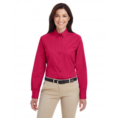 M581W Harriton M581W Ladies' Foundation 100% Cotton Long-Sleeve Twill Shirt With Teflon  RED