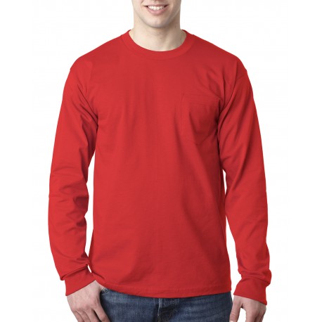 BA8100 Bayside BA8100 Adult 6.1 Oz., 100% Cotton Long Sleeve Pocket T-Shirt RED