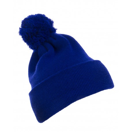 1501P Yupoong 1501P Cuffed Knit Beanie With Pom Pom Hat ROYAL