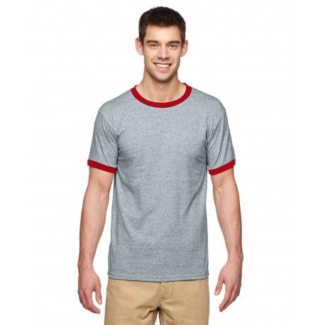 G860 Gildan G860 Adult Ringer T-Shirt SPORT GREY/RED