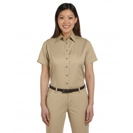 M500SW Harriton M500SW Ladies' Easy Blend Short-Sleeve Twill Shirt With Stain-Release STONE