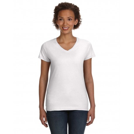 3507 LAT 3507 Ladies' V-Neck Fine Jersey T-Shirt WHITE