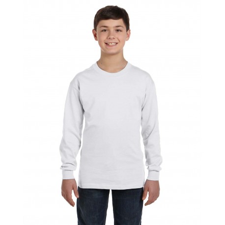 5546 Hanes 5546 Youth Authentic-T Long-Sleeve T-Shirt WHITE