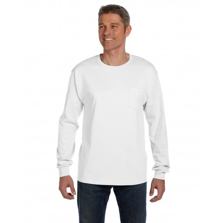 5596 Hanes 5596 Men's Authentic-T Long-Sleeve Pocket T-Shirt WHITE
