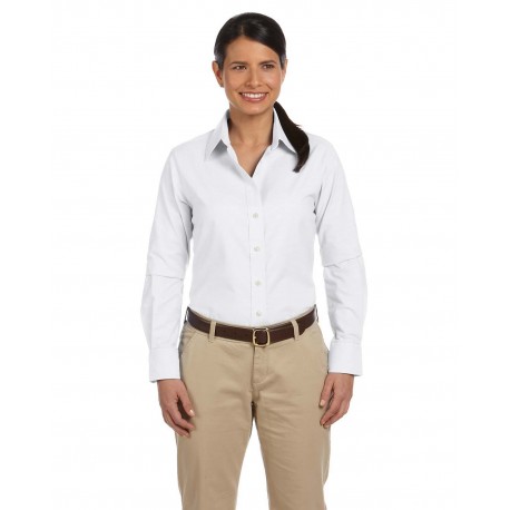M600W Harriton M600W Ladies' Long-Sleeve Oxford With Stain-Release WHITE