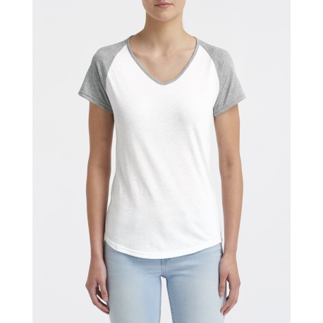 6770VL Anvil 6770VL Ladies' Tri-Blend Raglan T-Shirt WHITE/HTHER GRY