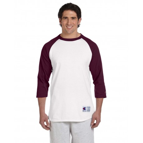 T1397 Champion T1397 Adult Raglan T-Shirt WHITE/MAROON