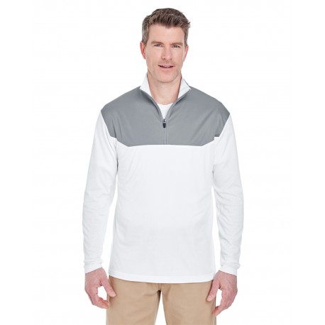 8233 UltraClub 8233 Adult Cool & Dry Sport Colorblock Quarter-Zip Pullover WHITE/SILVER