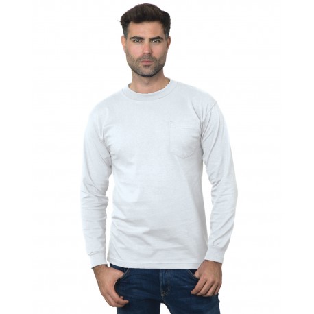 BA3055 Bayside BA3055 Unisex Union-Made Long-Sleeve Pocket Crew T-Shirt WHITE