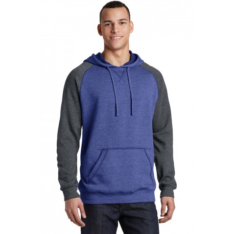 DT196 District DT196 Young Mens Lightweight Fleece Raglan Hoodie Heathered Deep Royal/Heathered Charcoal
