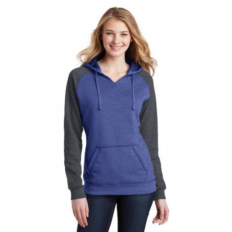 DT296 District DT296 Women's Lightweight Fleece Raglan Hoodie Heathered Deep Royal/Heathered Charcoal