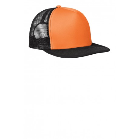 DT624 District DT624 Flat Bill Snapback Trucker Cap NEON ORANGE