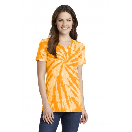 LPC147V Port & Company LPC147V Ladies Tie-Dye V-Neck Tee GOLD