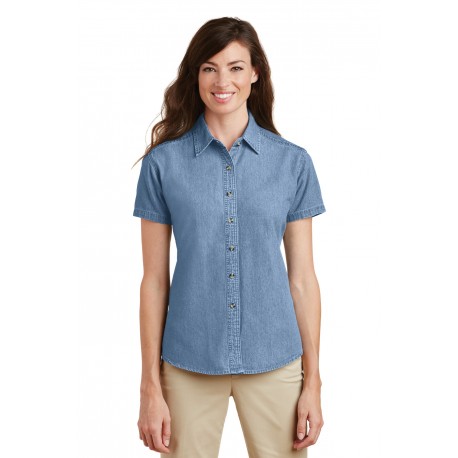 LSP11 Port & Company LSP11 Ladies Short Sleeve Value Denim Shirt Faded Blue*