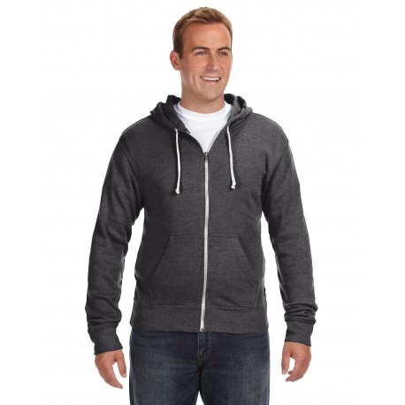 JA8872 J America JA8872 Adult Triblend Full-Zip Fleece Hooded Sweatshirt BLACK TRIBLEND