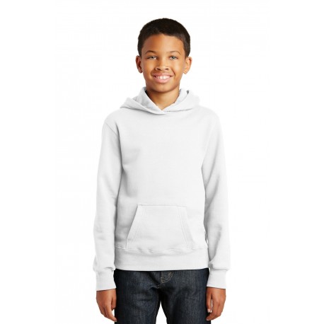 PC850YH Port & Company PC850YH Youth Fan Favorite Fleece Pullover Hooded Sweatshirt WHITE