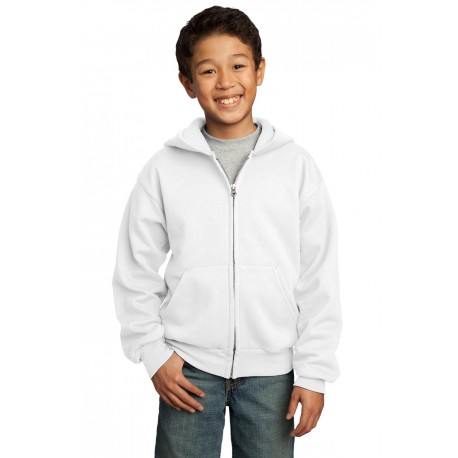 PC90YZH Port & Company PC90YZH Youth Core Fleece Full-Zip Hooded Sweatshirt WHITE