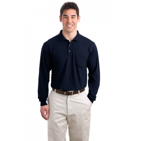 K500LSP Port Authority K500LSP Long Sleeve Silk Touch Polo with Pocket NAVY