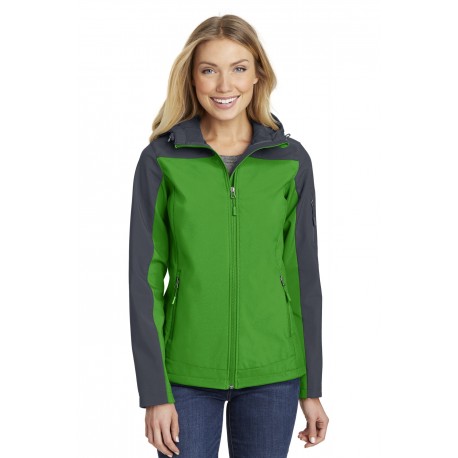 L335 Port Authority L335 Ladies Hooded Core Soft Shell Jacket Vine Green/Battleship Grey