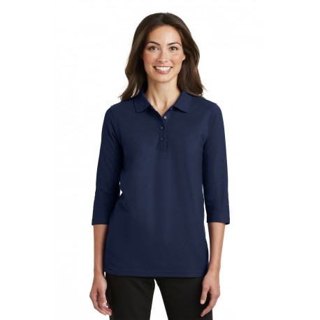 L562 Port Authority L562 Ladies Silk Touch 3/4-Sleeve Polo NAVY